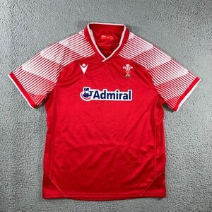 Macron WRU Wales Rugby Jersey Men XL Red White Striped Admiral Sponsor Blokecore